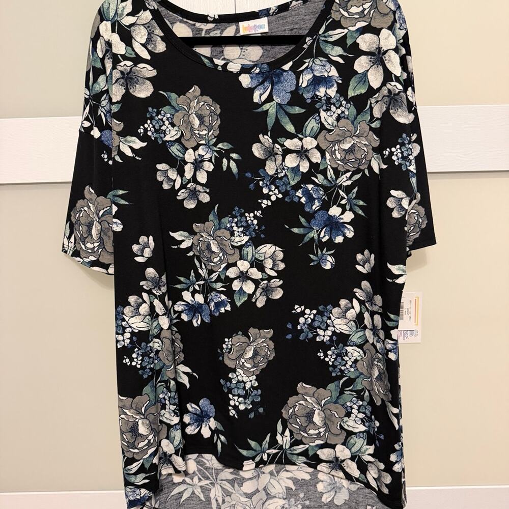 LuLaRoe Irma Black Floral High-Low Tunic Top Size L